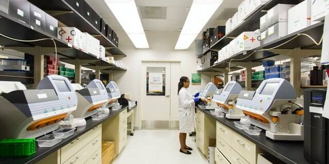 científica en un laboratorio realizando pruebas
